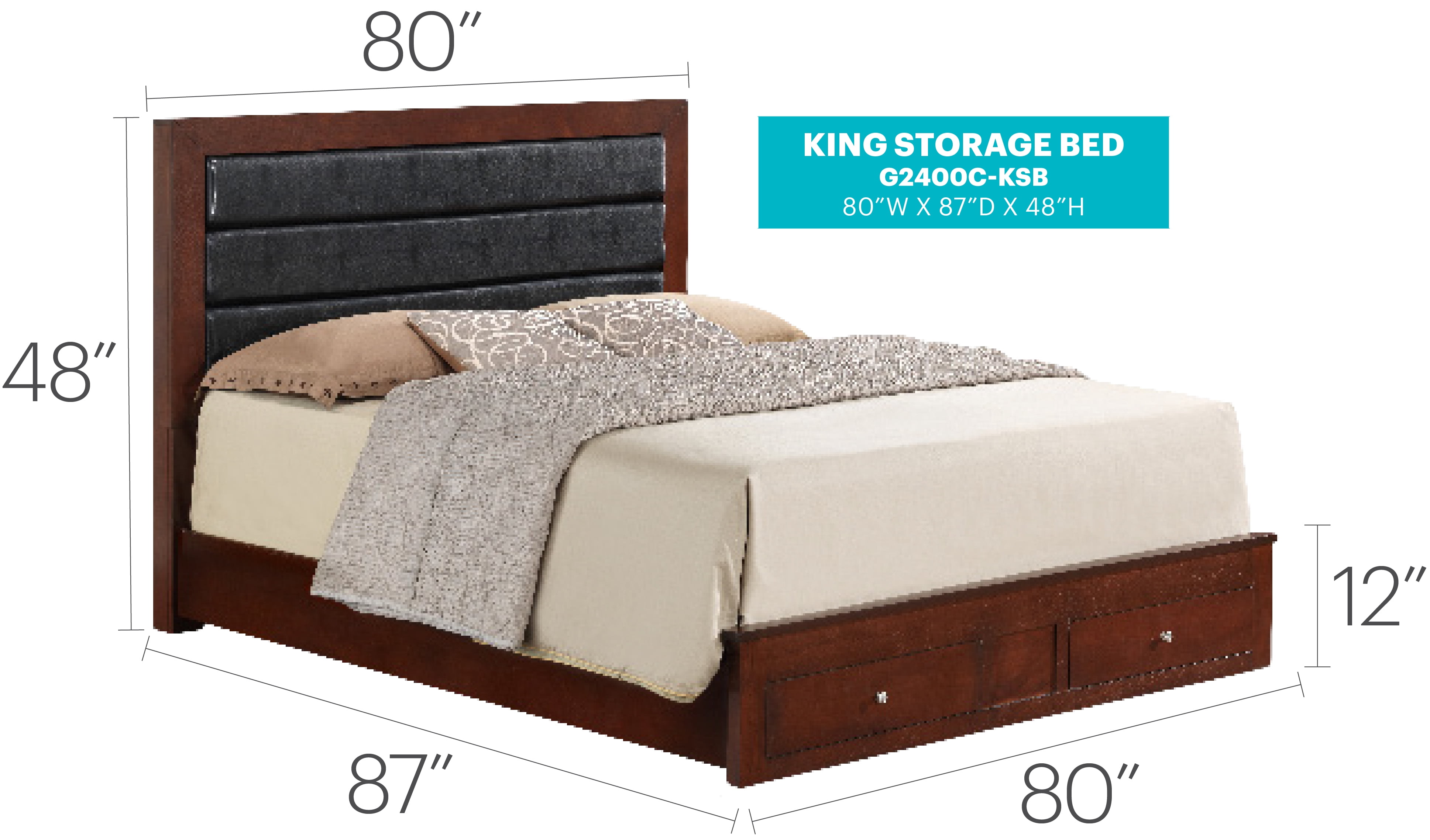 Glory Furniture Burlington G2400C-KSB King Storage Bed ( 4 Boxes) , Cherry