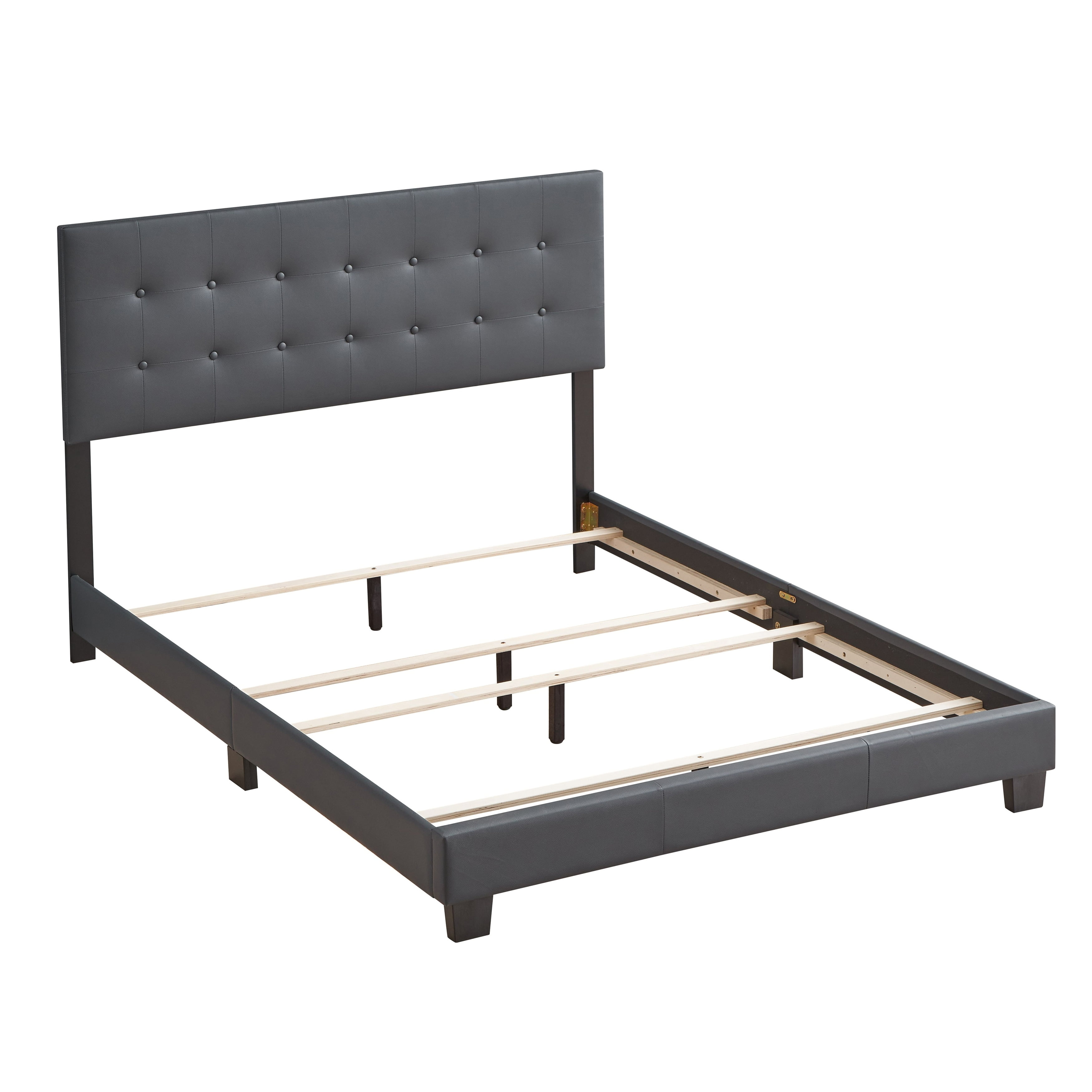 Eaton Luxe Gray Faux Leather Tufted Full Bed with Wood Frame