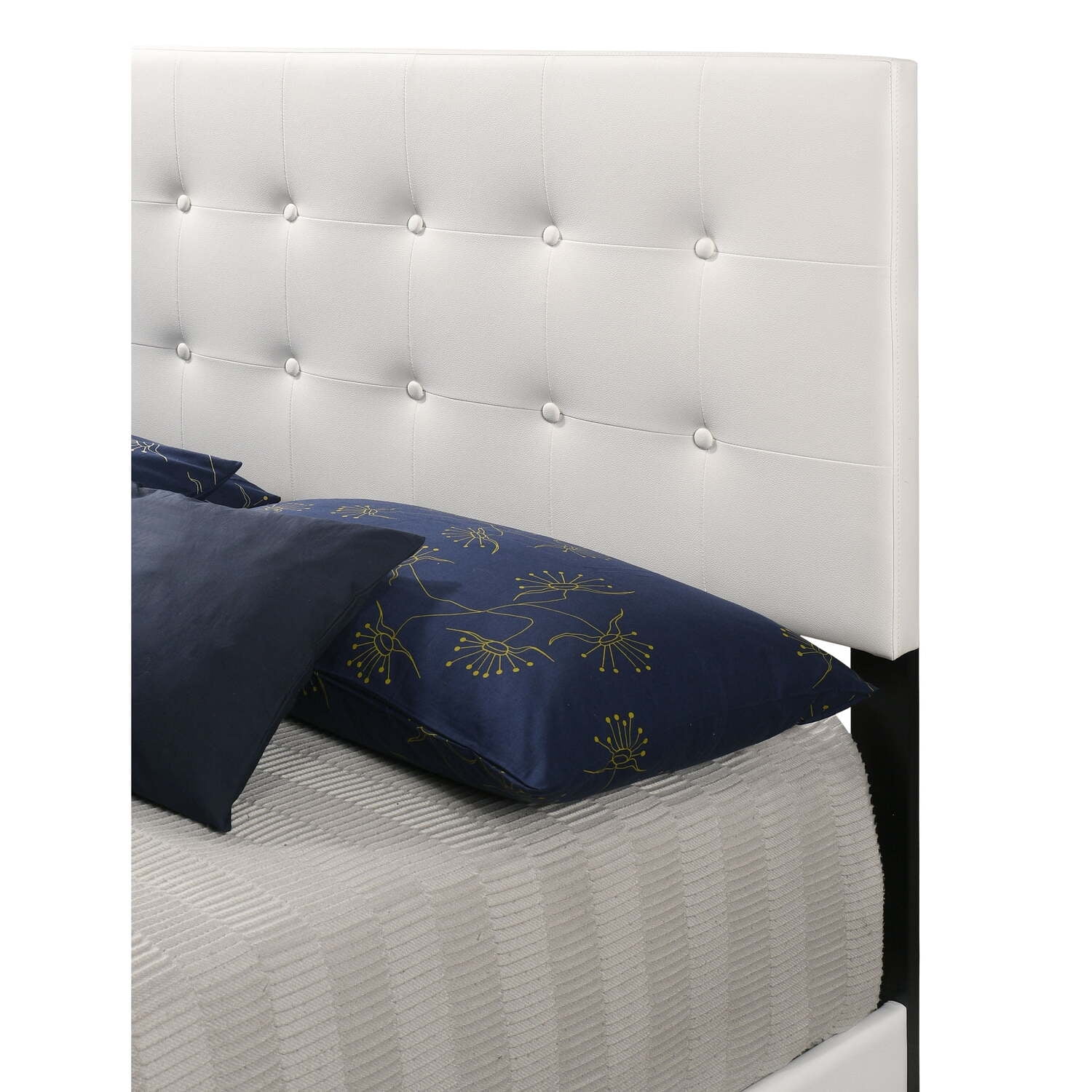 Eaton Luxe White Faux Leather Tufted Full Bed with Wood Frame