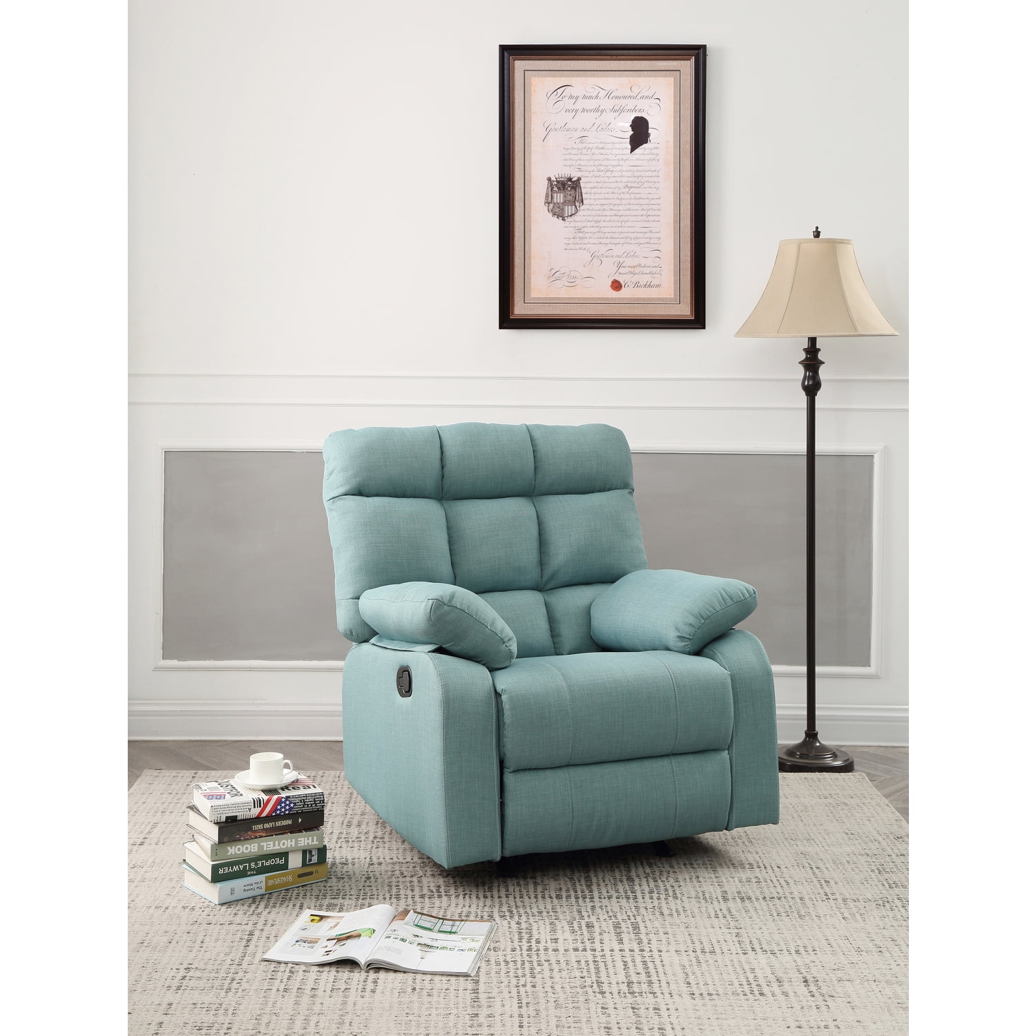 Glory Furniture Cindy Twill Fabric Rocker Recliner in Teal