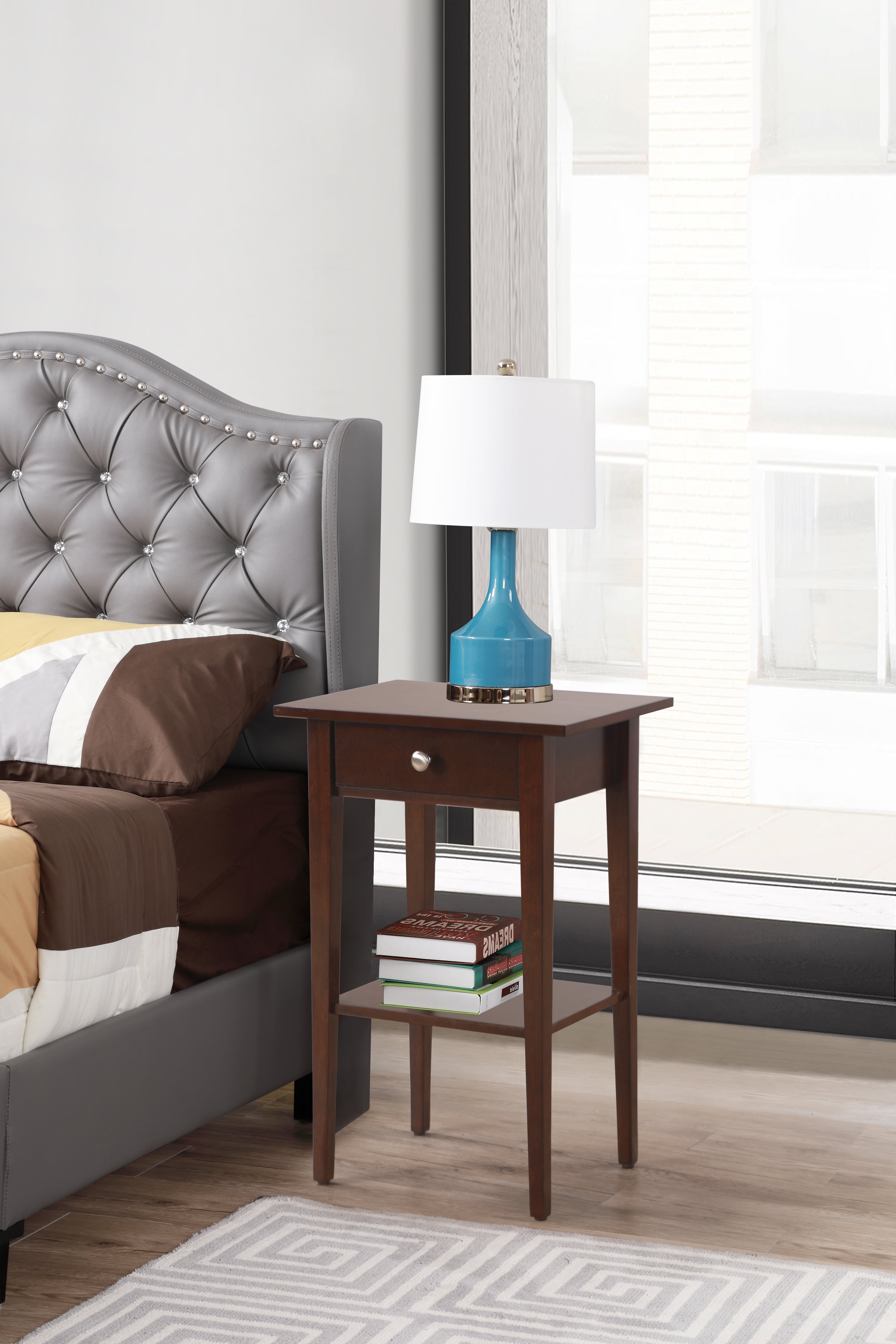 Cappuccino 1-Drawer Solid Wood Nightstand with Shelf