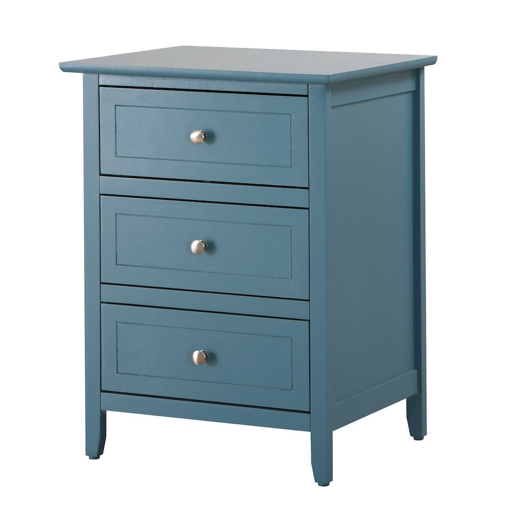 Teal 3-Drawer Solid Wood Nightstand with Nickel Hardware