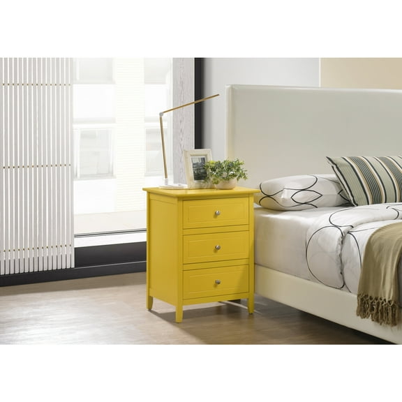 Glory Furniture Daniel 3 Drawer Nightstand in Yellow