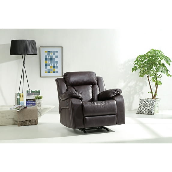 Glory Furniture Daria Faux Leather Rocker Recliner in Dark Brown