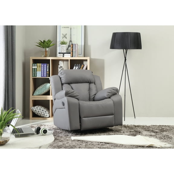 Glory Furniture Daria Faux Leather Rocker Recliner in Gray