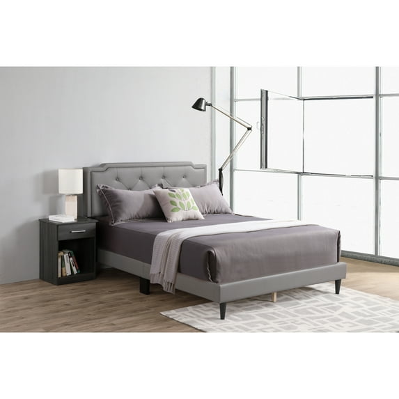 Glory Furniture Deb Faux Leather Upholstered Queen Bed in Light Gray