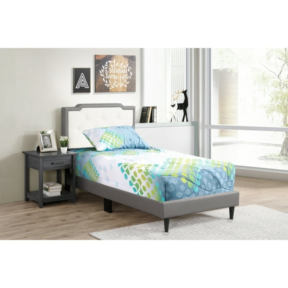 Glory Furniture Deb Faux Leather Upholstered Twin Bed in Light Gray