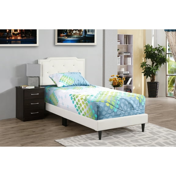 Glory Furniture Deb Faux Leather Upholstered Twin Bed in White