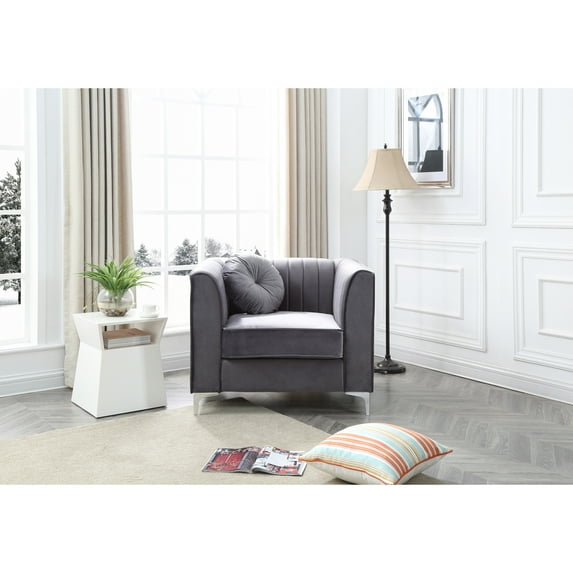 Glory Furniture Delray Velvet Chair in Gray