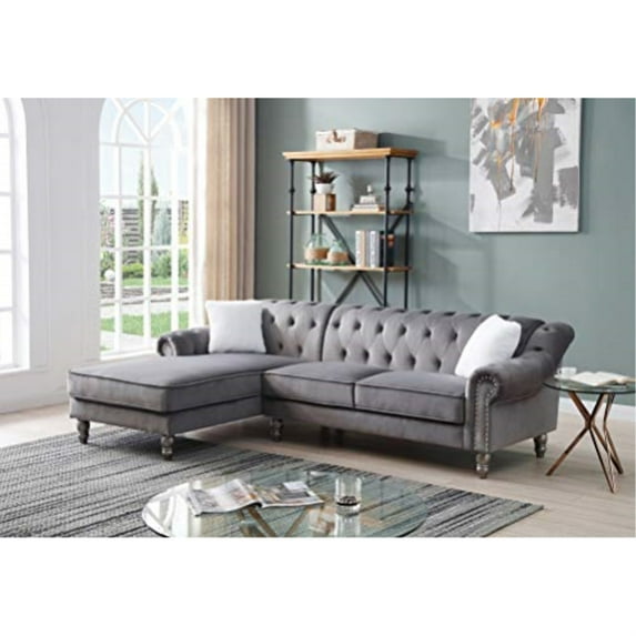 Glory Furniture Encino Velvet Sectional in Dark Gray