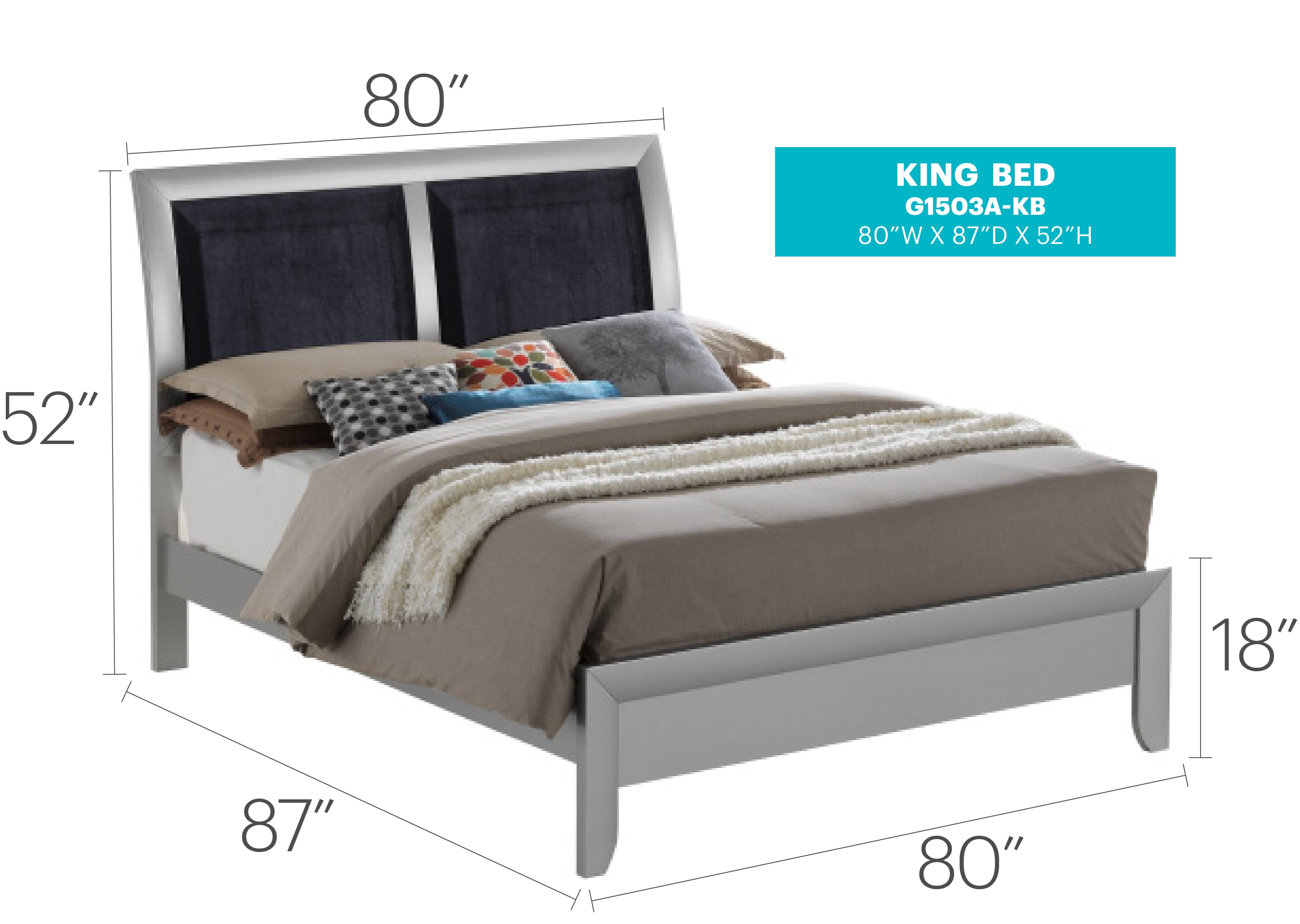Glory Furniture G1503A-KB Silver Champagne King Bed