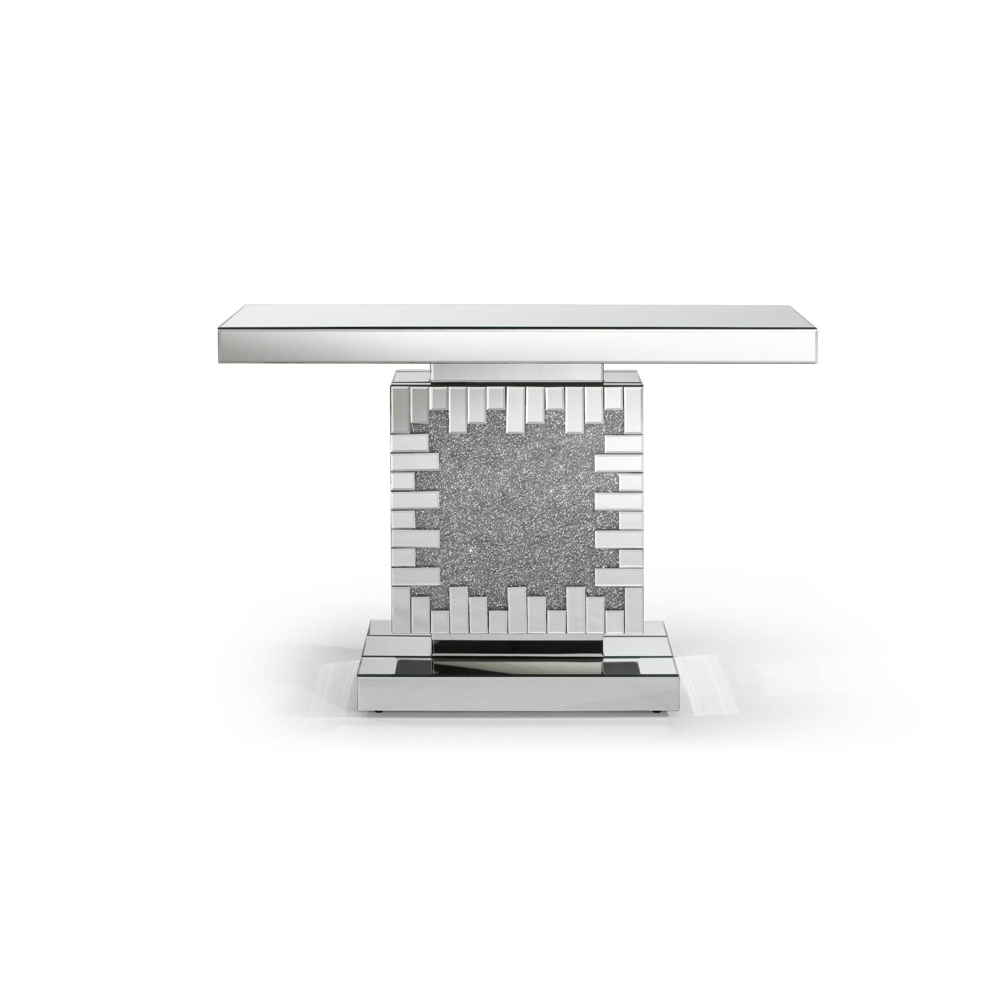 Art Deco Mirrored Console Table with LED Light and Faux Diamond Insets