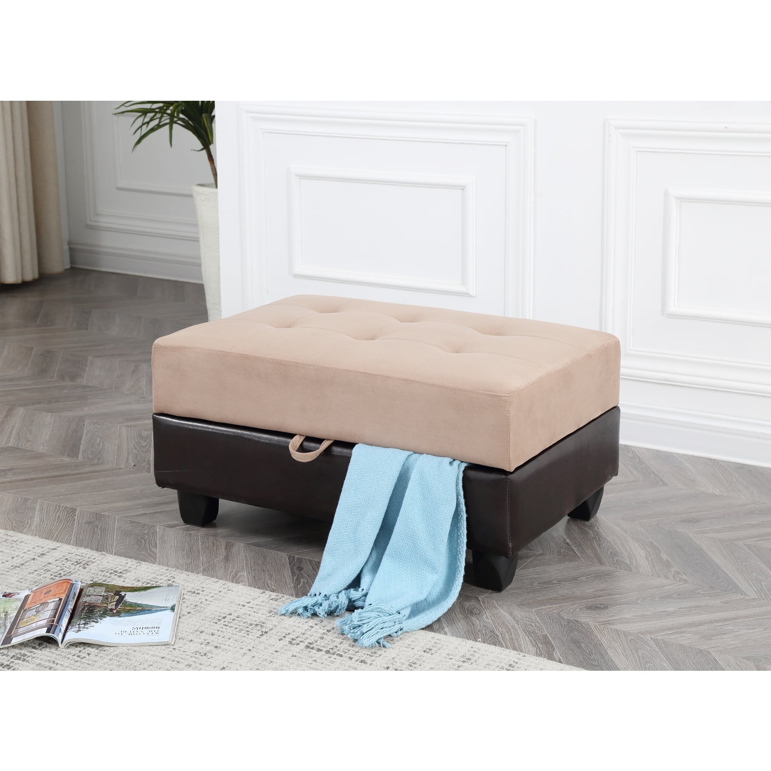 Contemporary Mocha Tufted Fabric Storage Ottoman