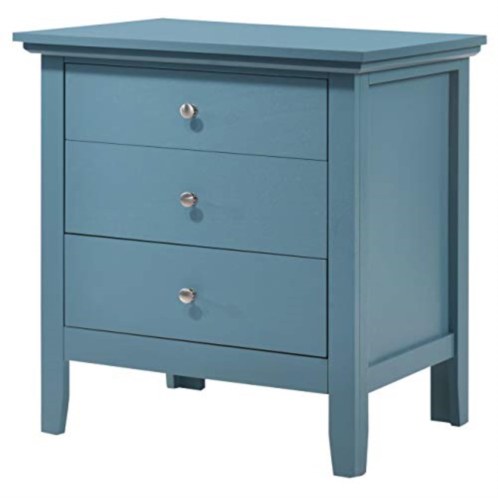 Teal Blue 3-Drawer Solid Wood Nightstand