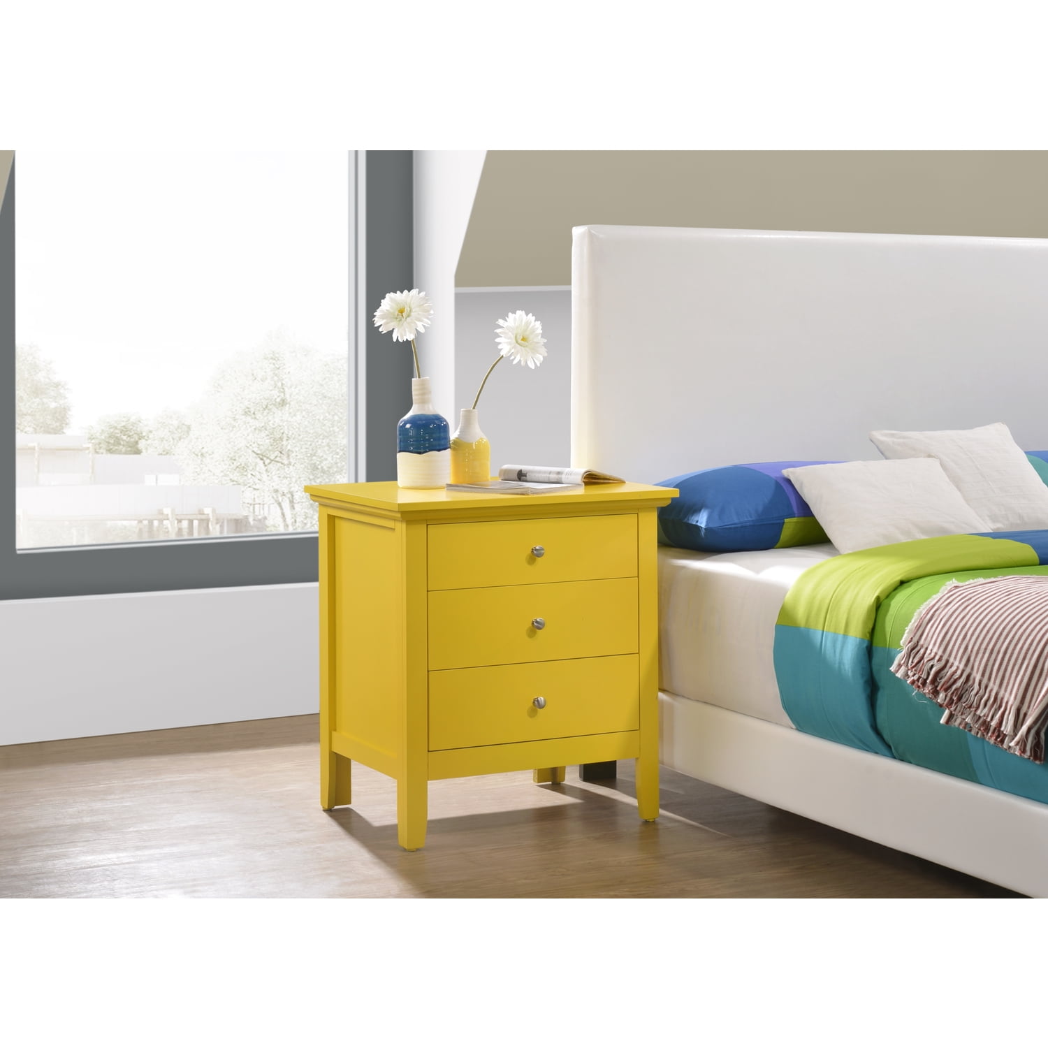 Hammond Chic Yellow 3-Drawer Nightstand with Nickel Accents
