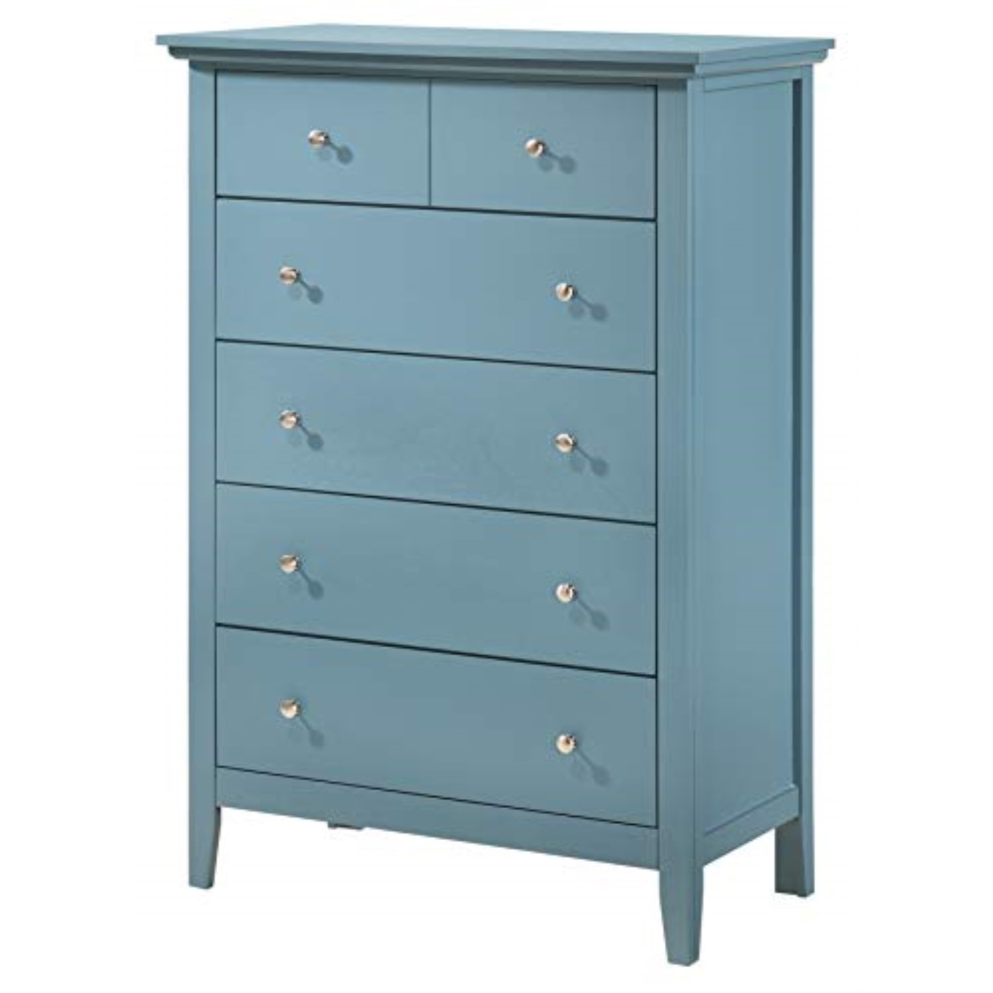 Teal Tall Chest with Dovetail Drawers and Wood Veneer