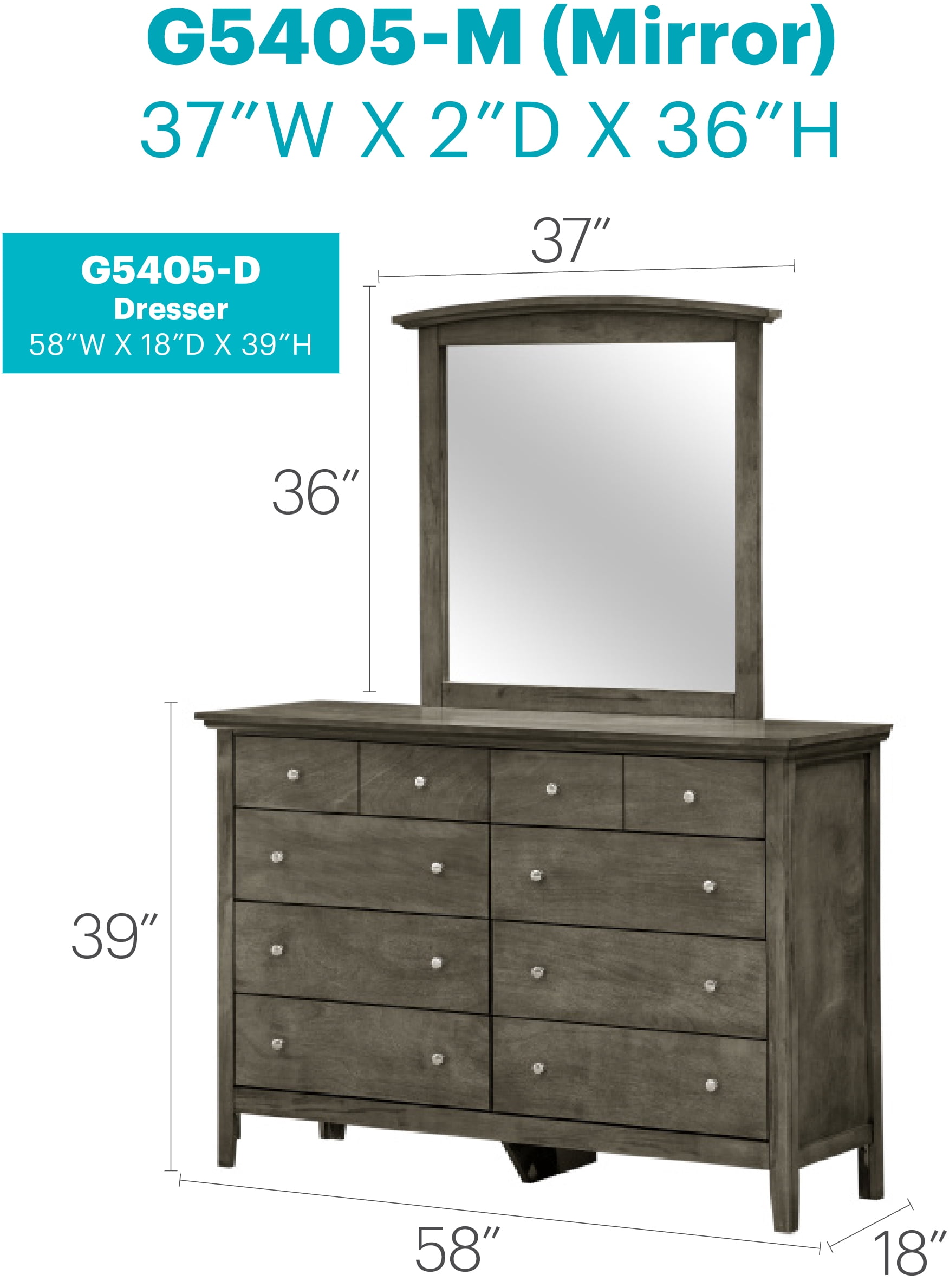 Glory Furniture Hammond G5405-D Dresser , Gray