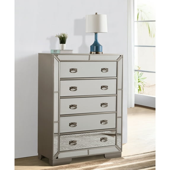 Glory Furniture Hollywood Hills 5 Drawer Chest in Silver Champagne