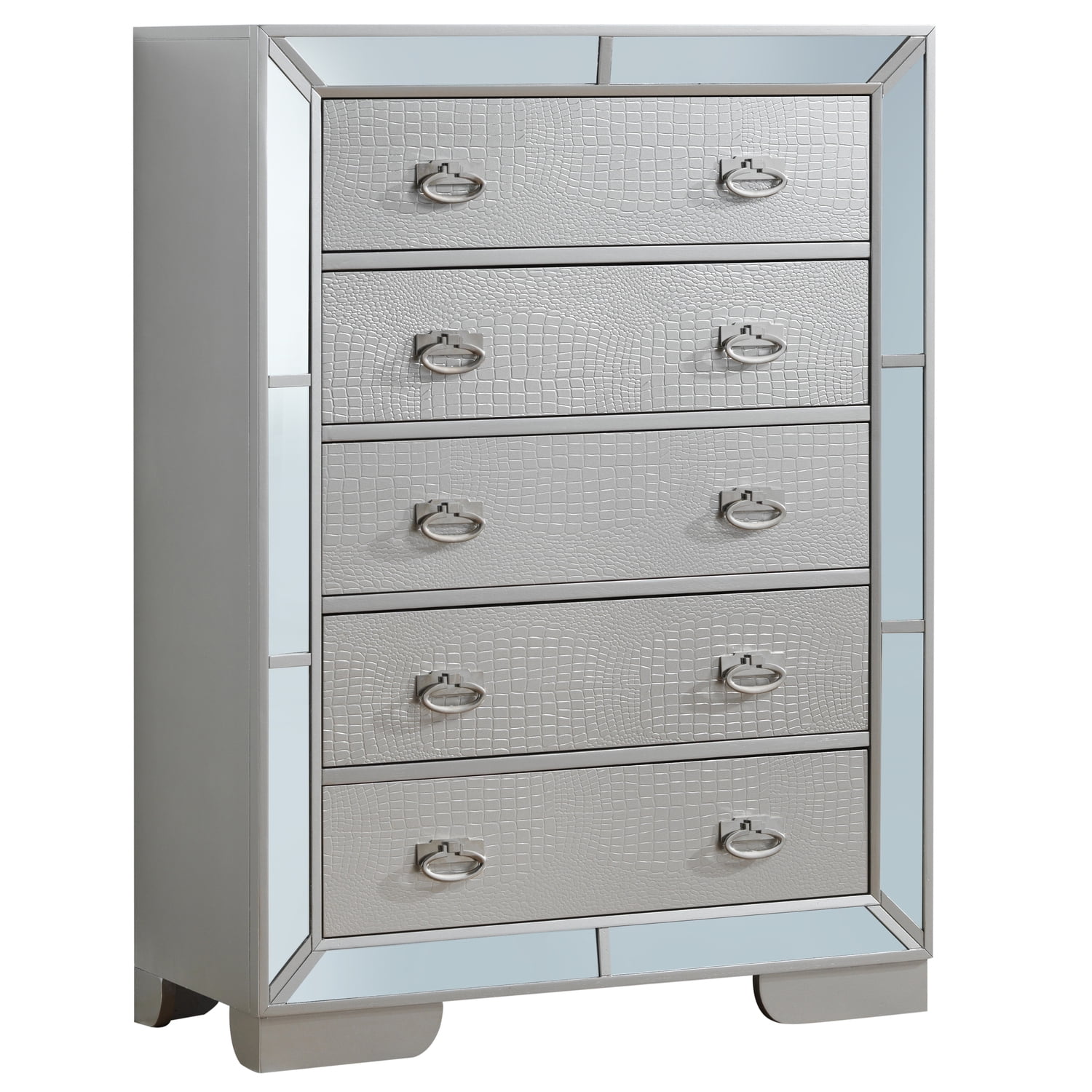Gray Glam Dovetail Drawer Chest with Mirror