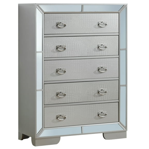 Glory Furniture Hollywood Hills 5 Drawer Chest in Silver Champagne