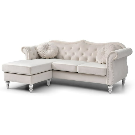 Glory Furniture Hollywood Sofa Chaise in Ivory Color