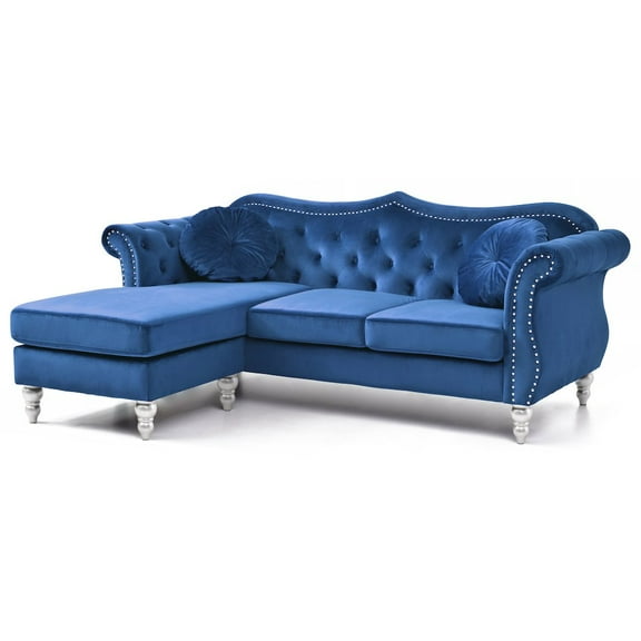 Glory Furniture Hollywood Sofa Chaise in Navy Blue Color
