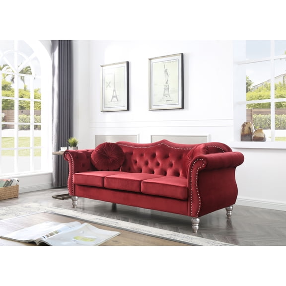 Glory Furniture Hollywood Velvet Sofa in Burgundy