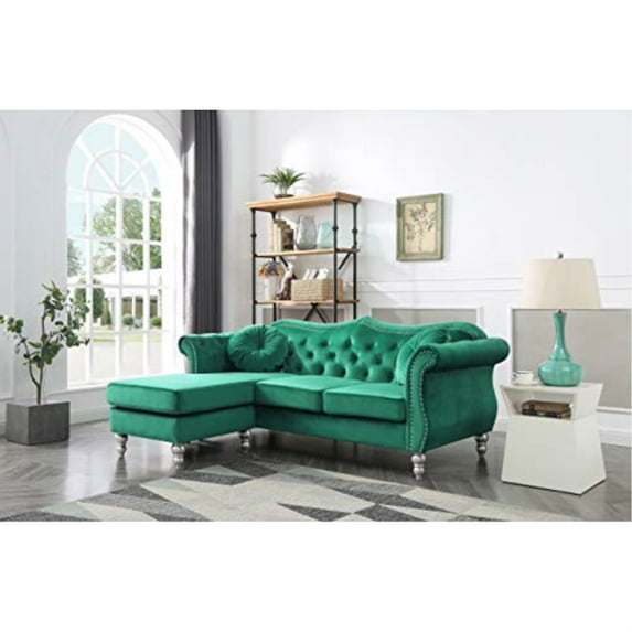 Glory Furniture Hollywood Velvet Upholstered Sofa Chaise in Green