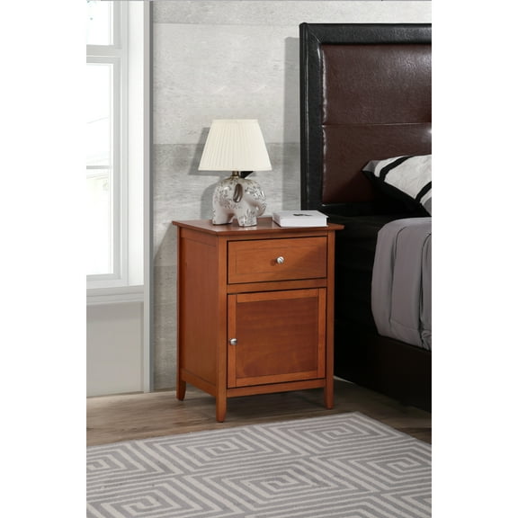 Glory Furniture Izzy 1 Drawer/1 Door Wood Nightstand End Table, Oak