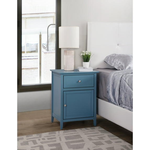 Glory Furniture Izzy Solid Wood 1-Drawer/1-Door Nightstand in Teal