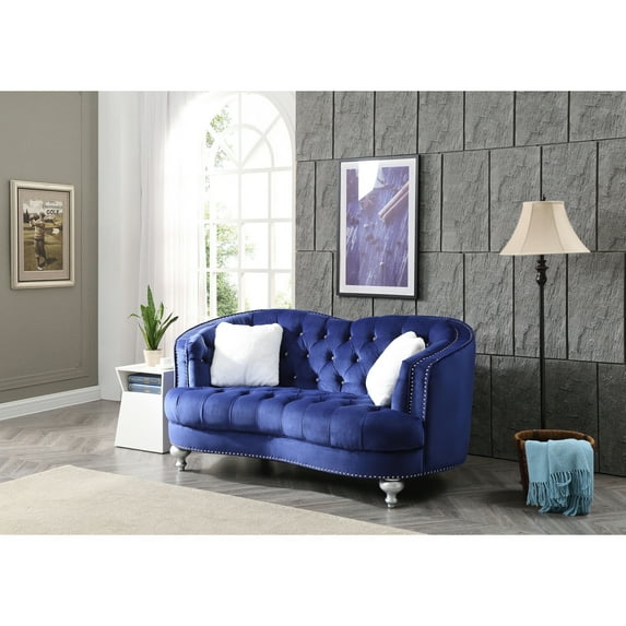 Glory Furniture Jewel Velvet Loveseat in Blue