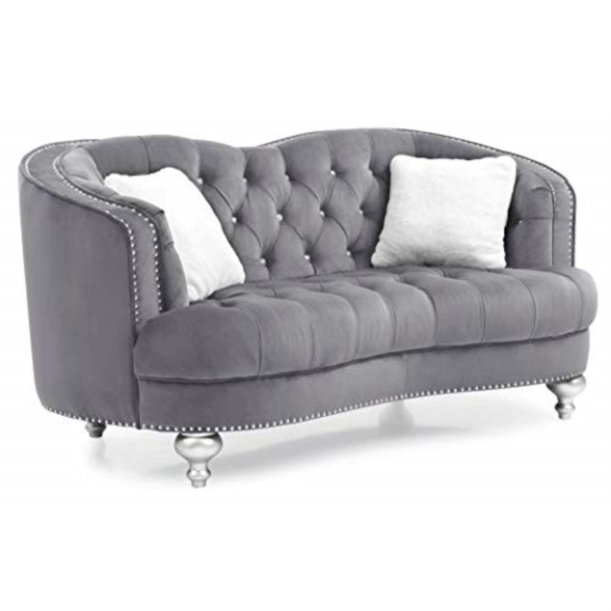 Wellington Tufted Gray Velvet Chesterfield Loveseat with Nailhead Details