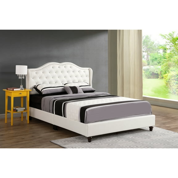 Glory Furniture Joy Faux Leather Upholstered Queen Bed in White