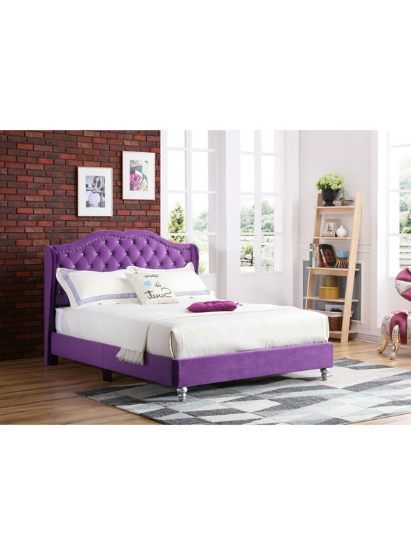 Glory Furniture Joy G1932-QB-UP Queen Upholstered Bed , PURPLE