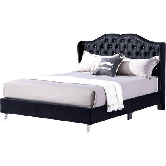 Glory Furniture Joy Velvet Upholstered Full Bed in Black