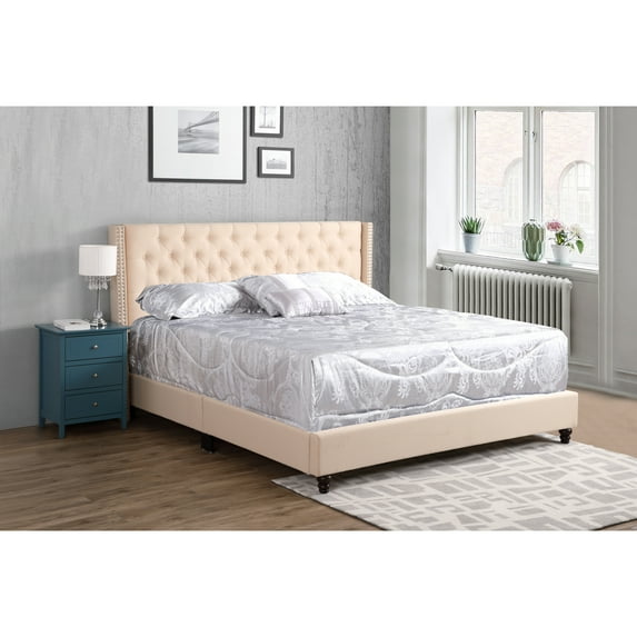Glory Furniture Julie Fabric Upholstered King Bed in Beige