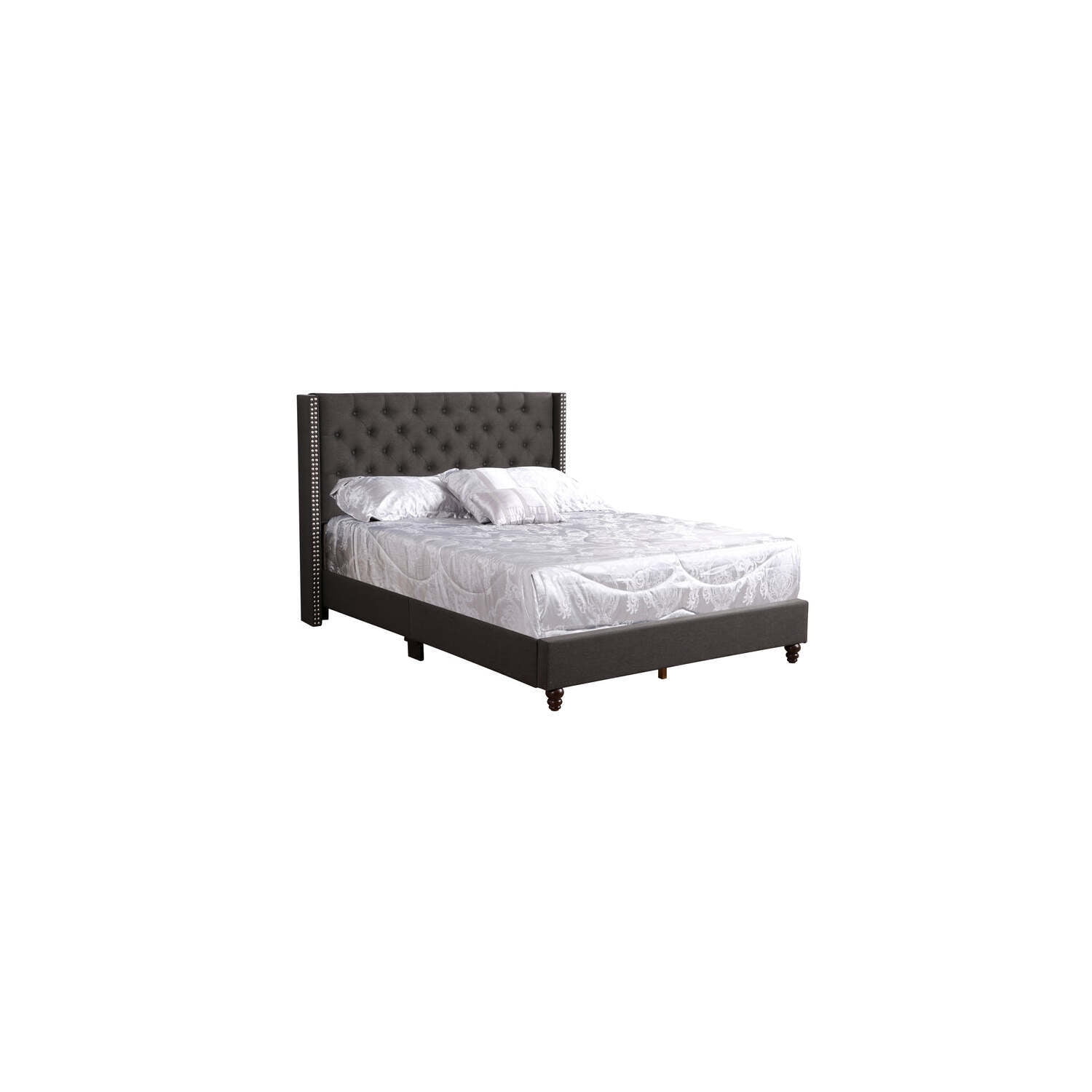 Regal King 50''x82''x86'' Black Faux Leather Upholstered Bed with Nailhead Trim