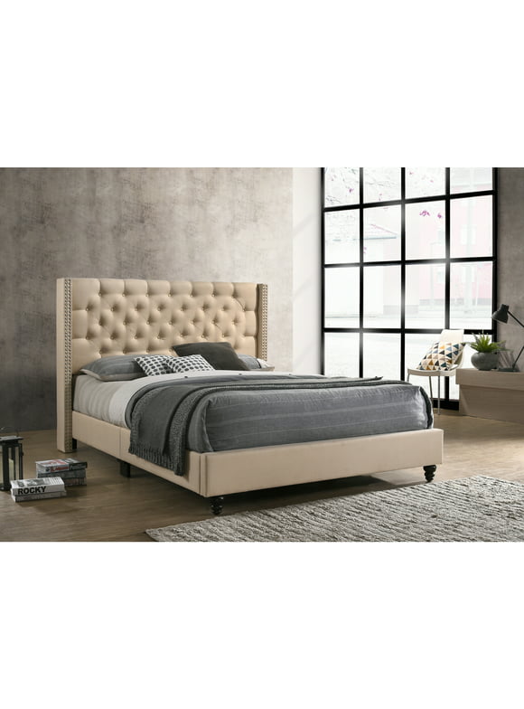 Glory Furniture Julie Fabric Upholstered Queen Bed in Beige