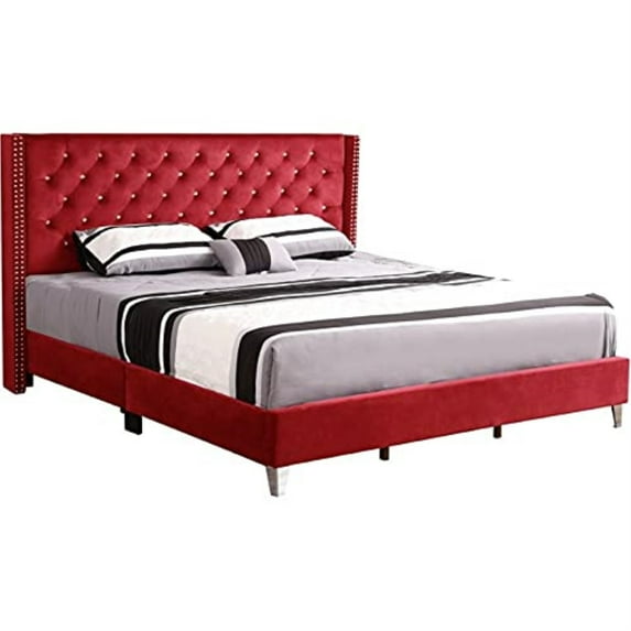 Glory Furniture Julie King Size Tufted Nailhead Trim Traditional Standard Beds, Cherry