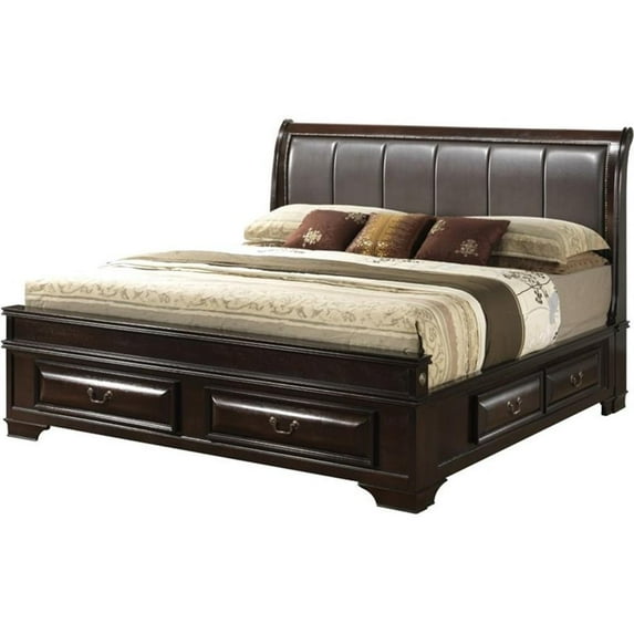 Glory Furniture LaVita Full Storage Bed w/Faux Leather Headboard in Cappuccino