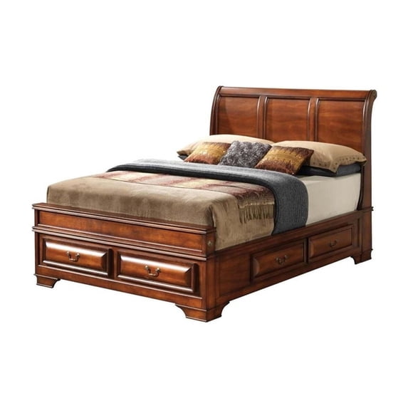 Glory Furniture LaVita Full Storage Bed w/Wood Panel Headboard in Oak