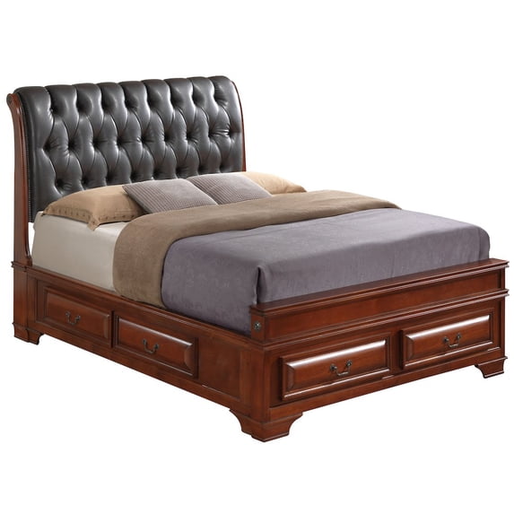Glory Furniture LaVita Queen Storage Bed w/Faux Leather Headboard in Oak