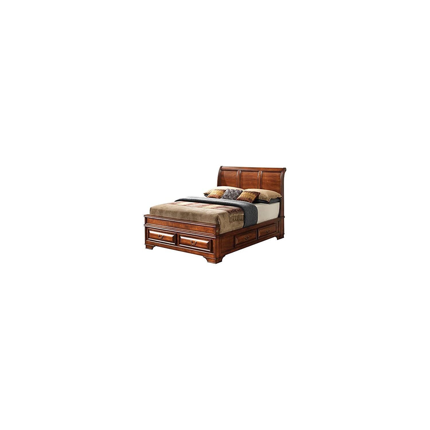King Oak Wood Frame Storage Bed with Tufted Upholstery