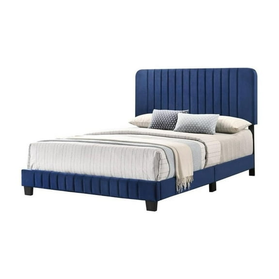 Glory Furniture Lodi Velvet Upholstered Full Bed in Navy Blue
