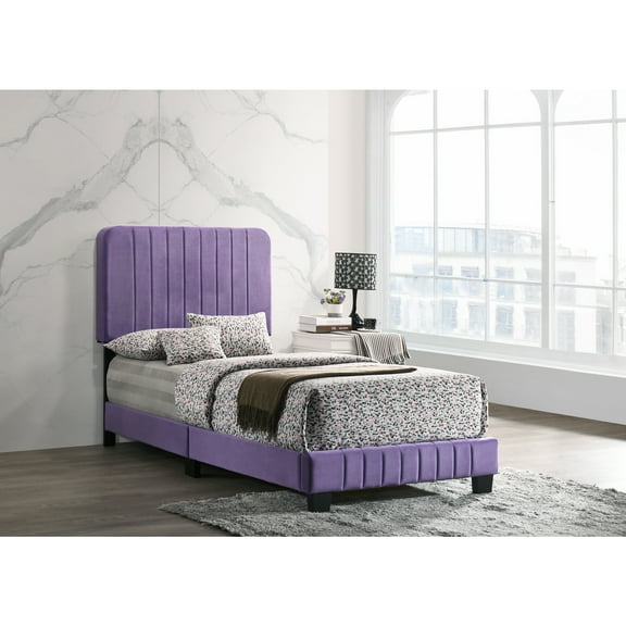 Glory Furniture Lodi Velvet Upholstered Twin Bed in Purple