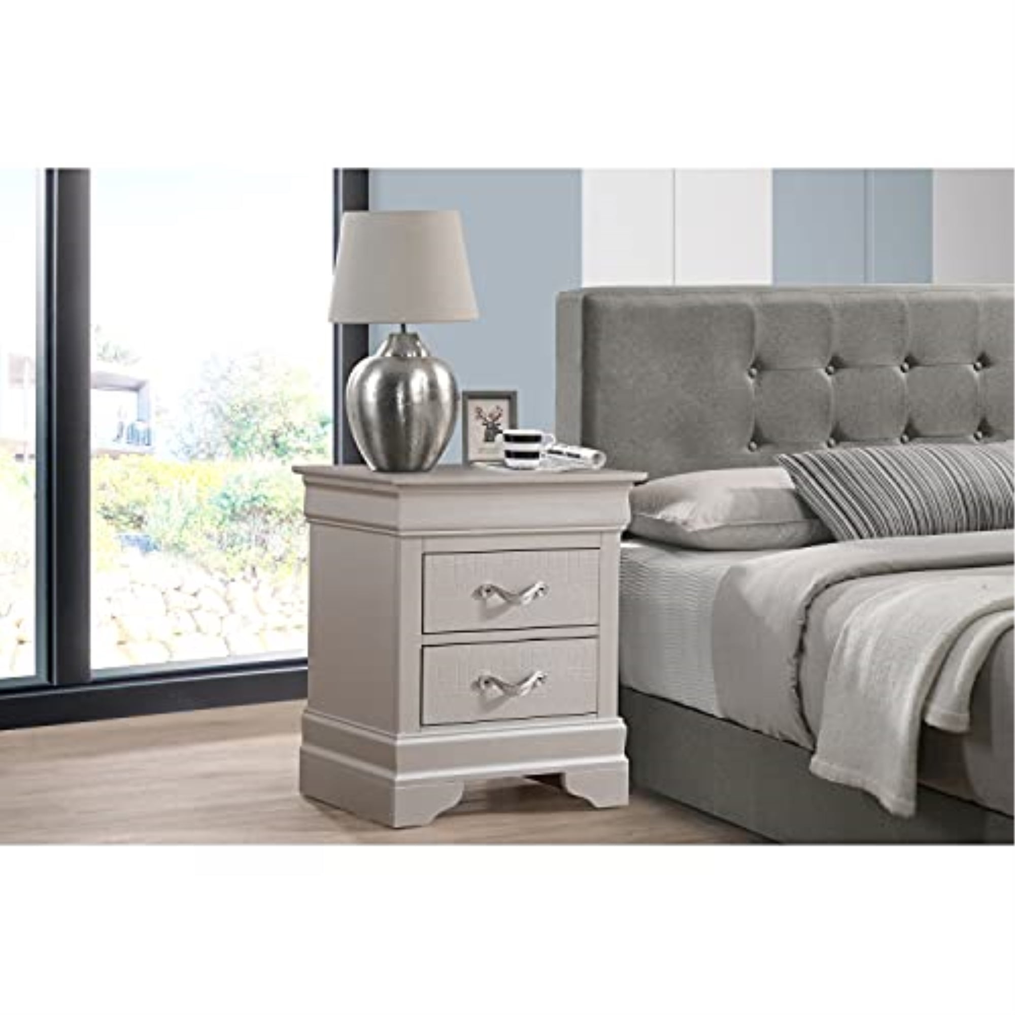 Lorana Silver Champagne 2-Drawer Crocodile Finish Nightstand