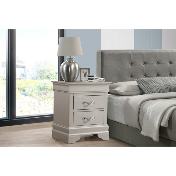 Glory Furniture Lorana 2 Drawer Nightstand in Silver Champagne