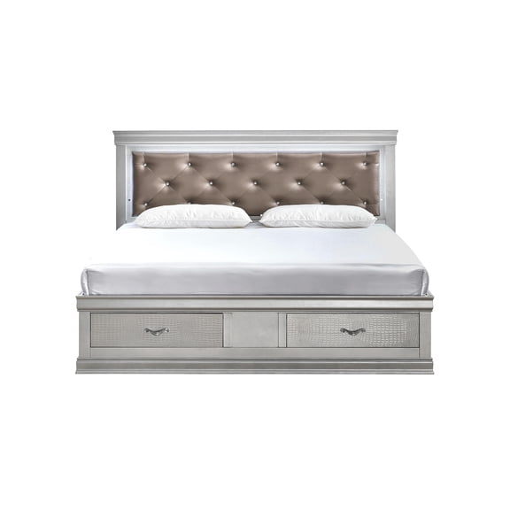 Glory Furniture Lorana Faux Leather Full Storage Bed in Silver Champagne