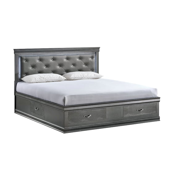 Glory Furniture Lorana Faux Leather Upholstered King Storage Bed Gunmetal Gray