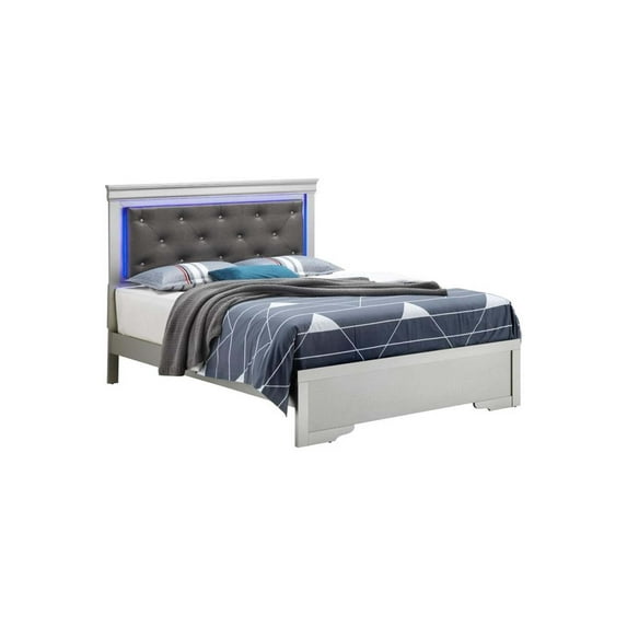 Glory Furniture Lorana Tufted Leather Upholstered King Bed in Silver Champagne
